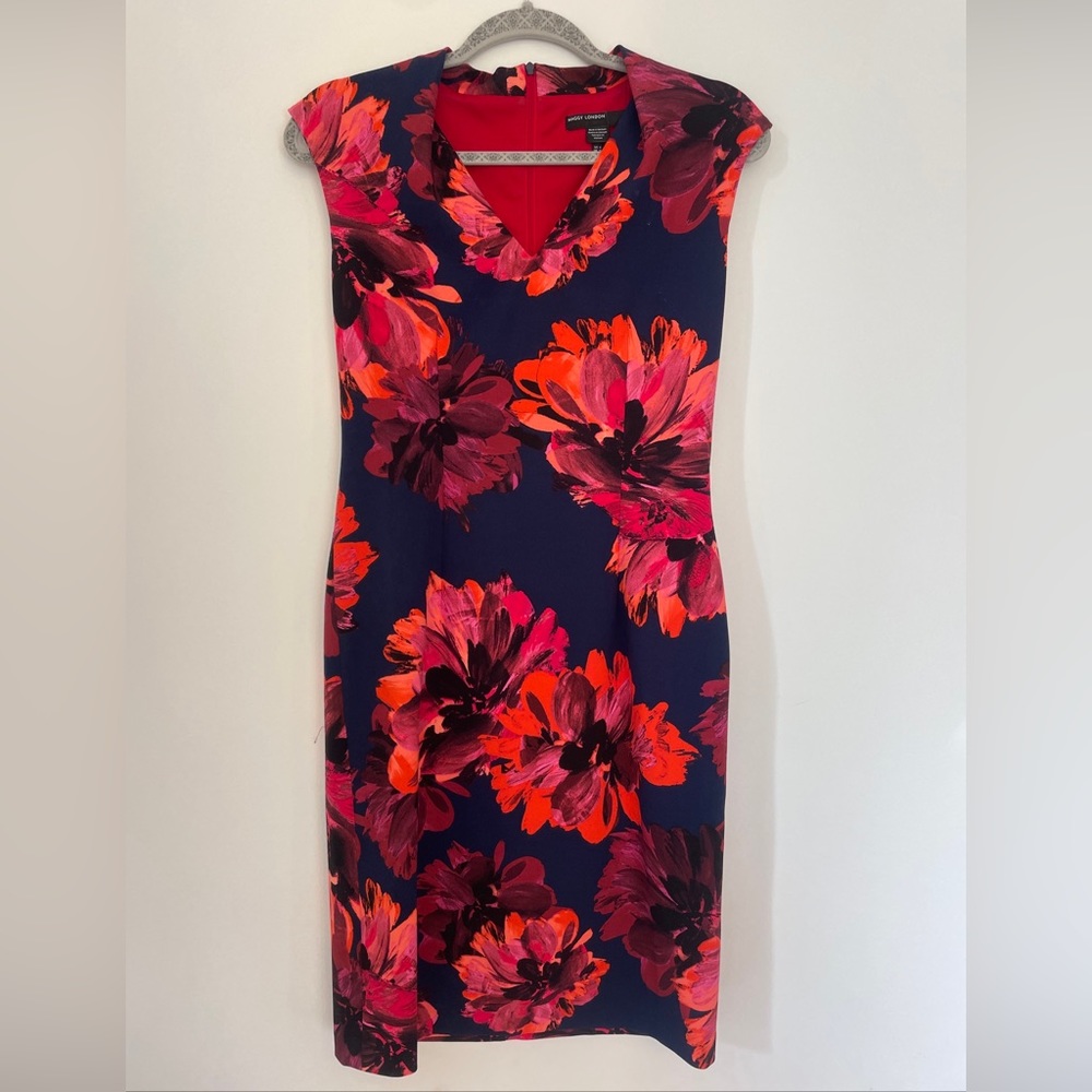 Womens Maggy London Navy Floral Sheath Dress Size 6 EUC